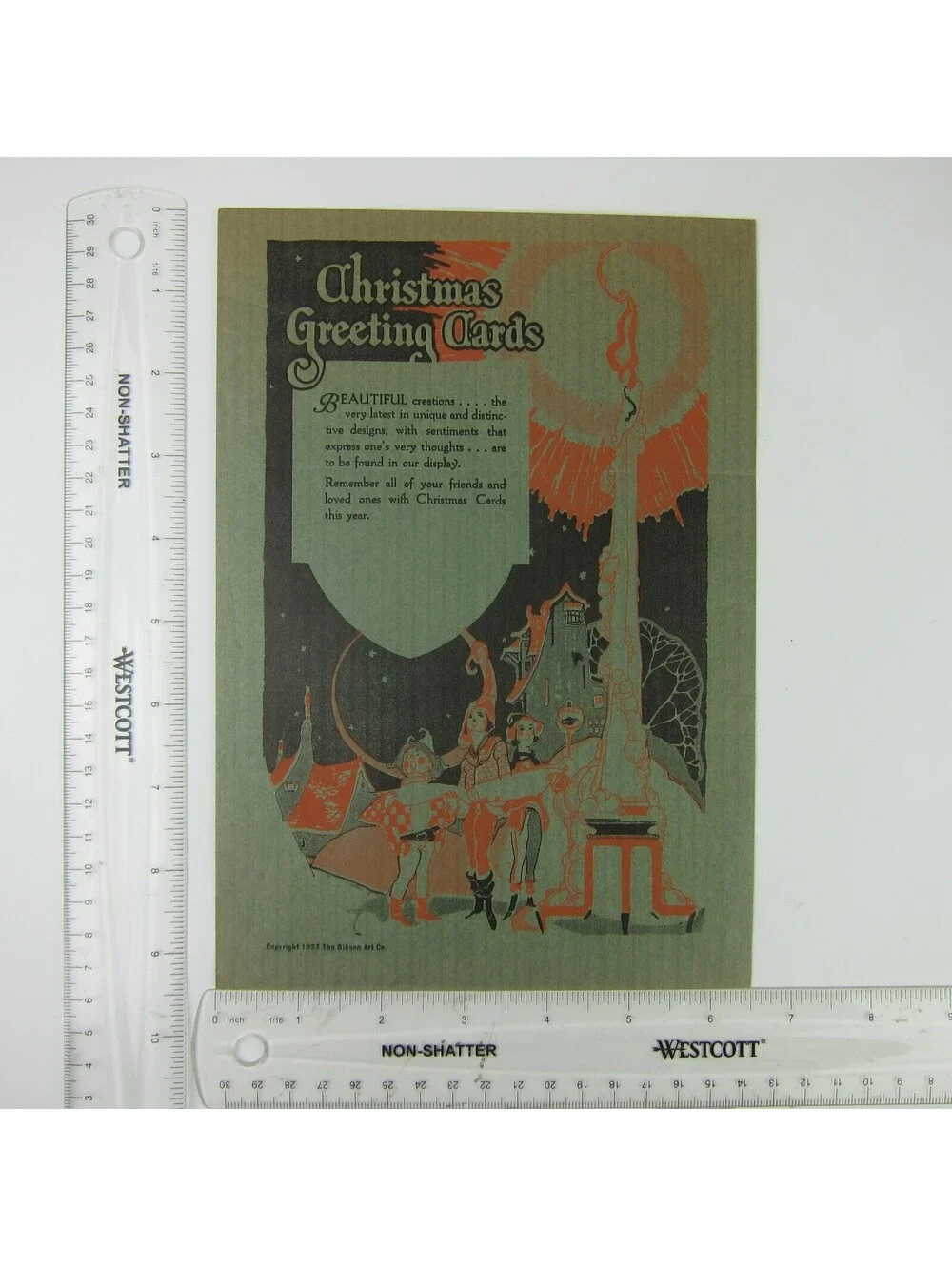 Vintage 1927 Art Deco Christmas Lithograph Paper Bag Gibson Art Co Cincinnati OH